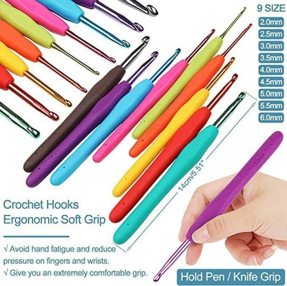 58-piece crochet hook set with yarn and bag for beginners, 10 sizes, Pink