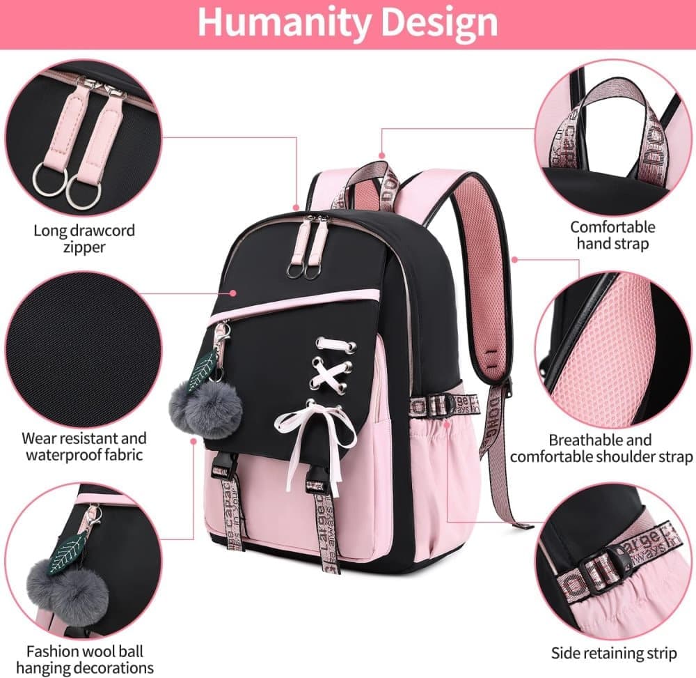 Children Backpack for School, Waterproof Durable Large Capacity Backpack for Kids Teens, Comfortable to Carry, Pink