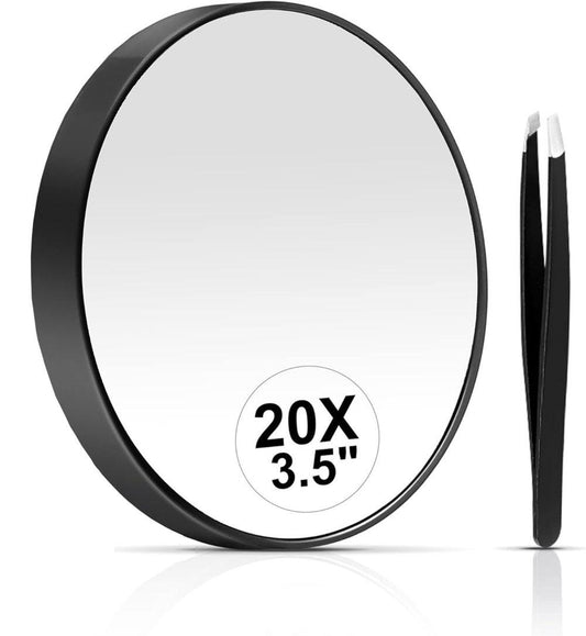 20X/30X Magnification Makeup Mirror with Tweezers, Black, 20X.