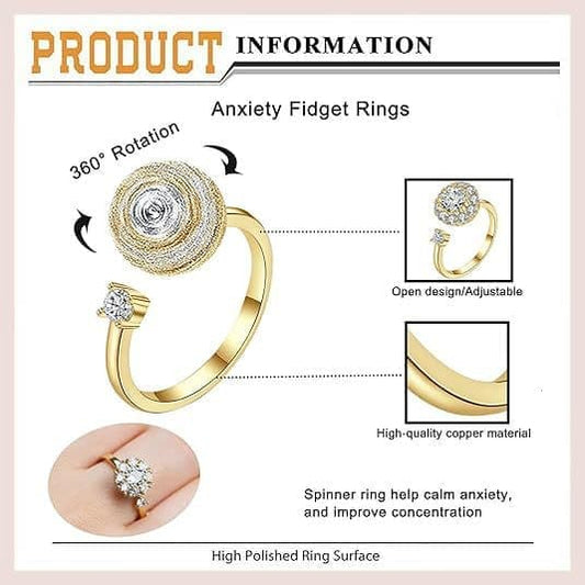 6 pcs Rotatable Antistress Fidget Spinner Rings, Gold