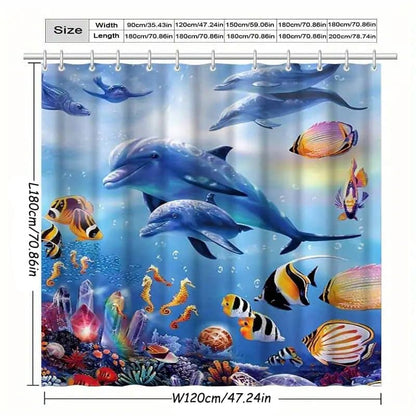 Dolphin Shower Curtain Waterproof Mildew Resistant, 120×180cm