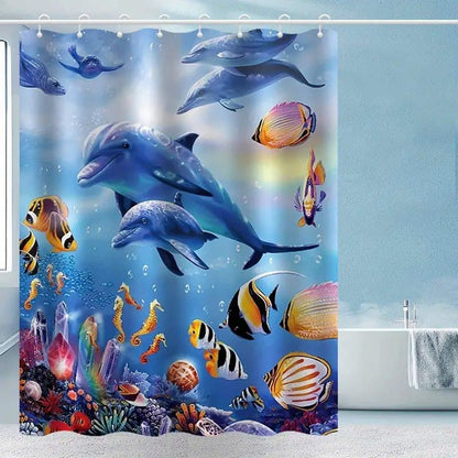 Dolphin Shower Curtain Waterproof Mildew Resistant, 120×180cm