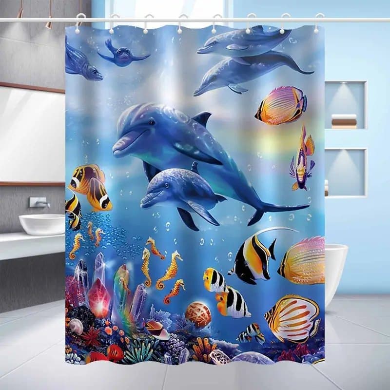 Dolphin Shower Curtain Waterproof Mildew Resistant, 120×180cm