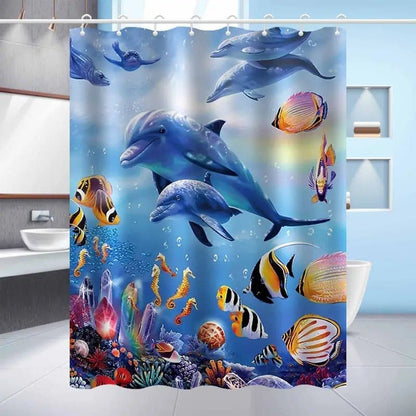 Dolphin Shower Curtain Waterproof Mildew Resistant, 120×180cm