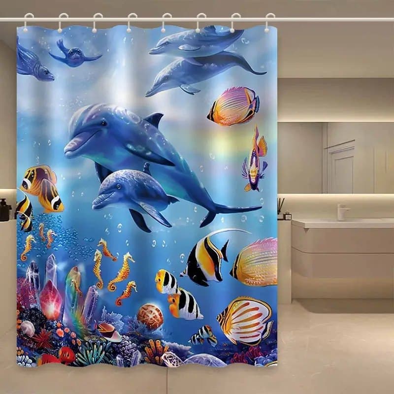 Dolphin Shower Curtain Waterproof Mildew Resistant, 120×180cm