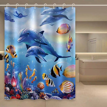 Dolphin Shower Curtain Waterproof Mildew Resistant, 120×180cm