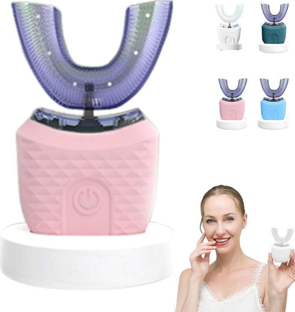 360Â° U-Shaped Electric Toothbrush with 3 Cleaning Modes, IPX7 Waterproof, Automatic Ultrasonic Tooth Cleaner, Compatible with Oral-B, Pink.