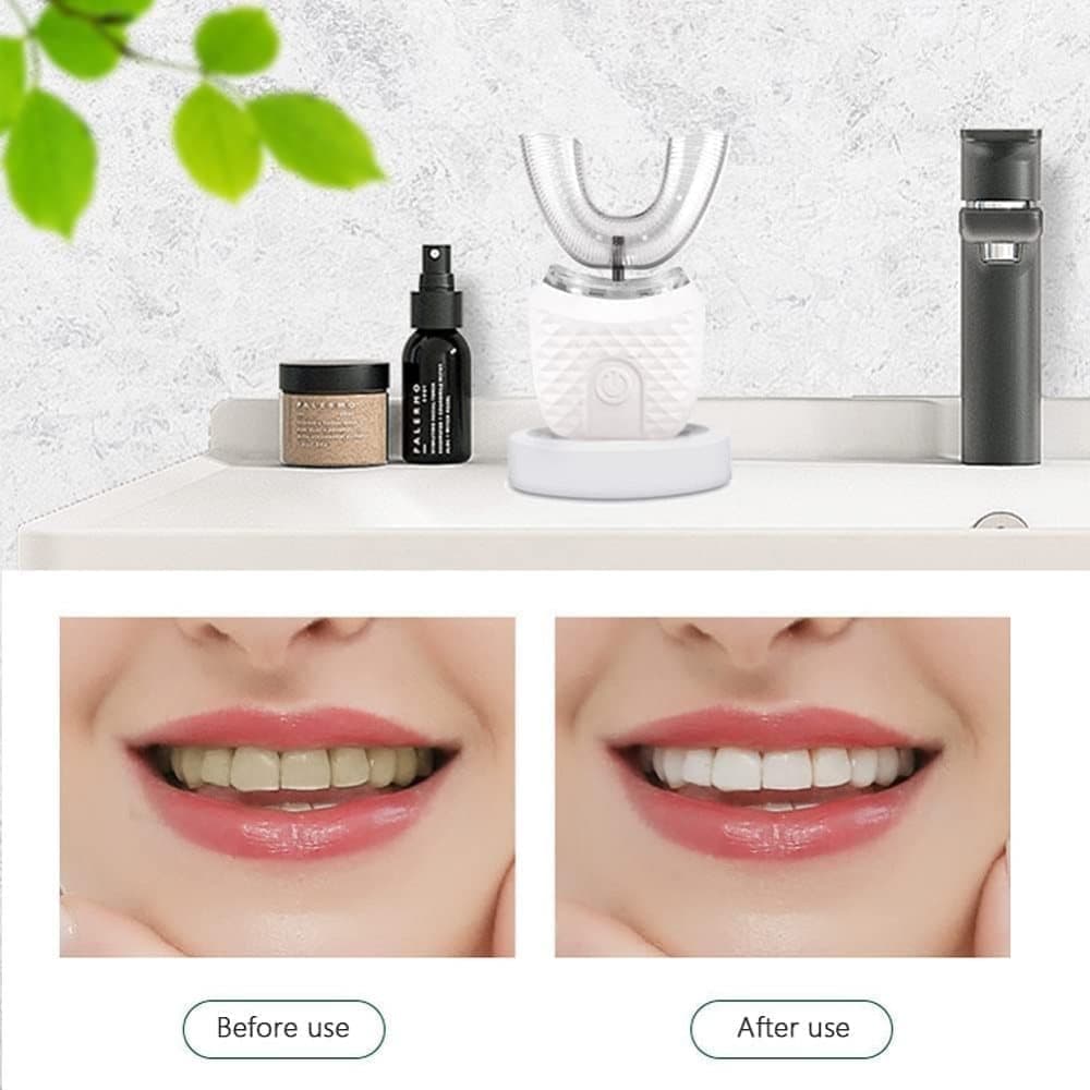 360Â° U-Shaped Electric Toothbrush with 3 Cleaning Modes, IPX7 Waterproof, Automatic Ultrasonic Tooth Cleaner, Compatible with Oral-B, Pink.