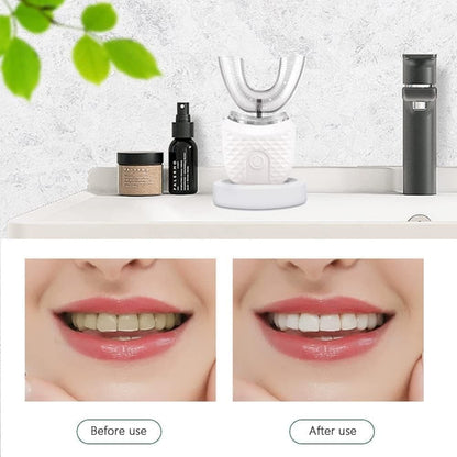 360Â° U-Shaped Electric Toothbrush with 3 Cleaning Modes, IPX7 Waterproof, Automatic Ultrasonic Tooth Cleaner, Compatible with Oral-B, Pink.