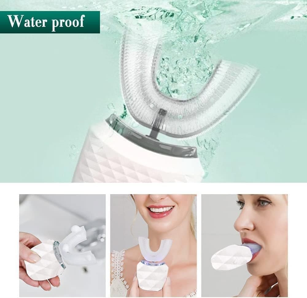 360Â° U-Shaped Electric Toothbrush with 3 Cleaning Modes, IPX7 Waterproof, Automatic Ultrasonic Tooth Cleaner, Compatible with Oral-B, Pink.