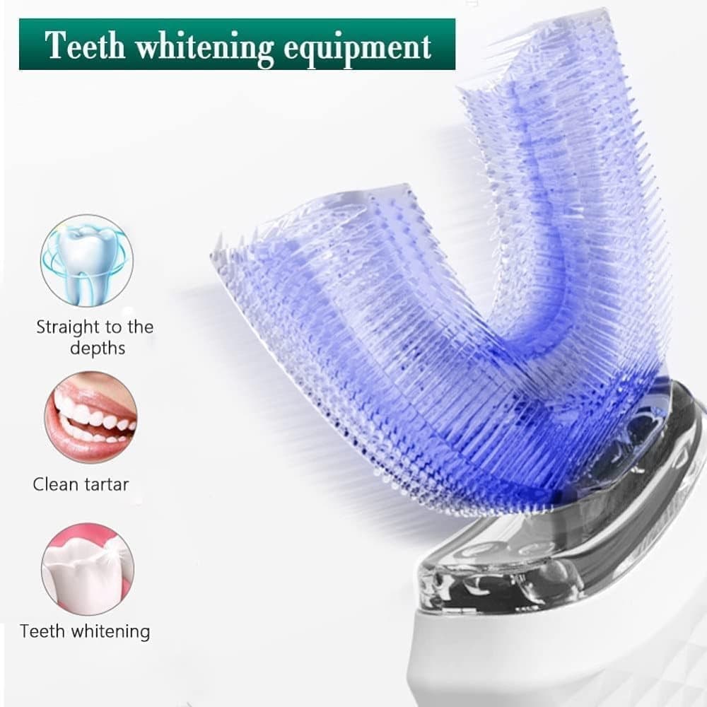 360Â° U-Shaped Electric Toothbrush with 3 Cleaning Modes, IPX7 Waterproof, Automatic Ultrasonic Tooth Cleaner, Compatible with Oral-B, Pink.