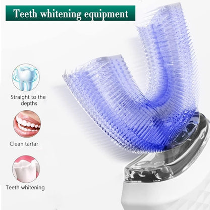 360Â° U-Shaped Electric Toothbrush with 3 Cleaning Modes, IPX7 Waterproof, Automatic Ultrasonic Tooth Cleaner, Compatible with Oral-B, Pink.