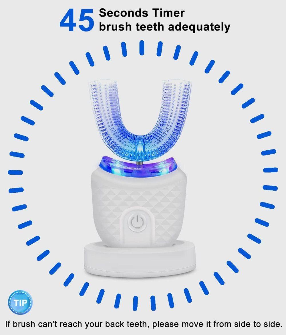 360Â° U-Shaped Electric Toothbrush with 3 Cleaning Modes, IPX7 Waterproof, Automatic Ultrasonic Tooth Cleaner, Compatible with Oral-B, Pink.