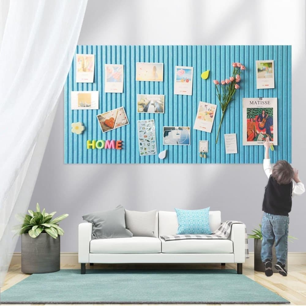Blue Self-Adhesive Photo Board, Decorative Cork and Wall Panel Bulletin Board with Acoustic Panels for Photos and Messages, for Home and Office, 30x30cm