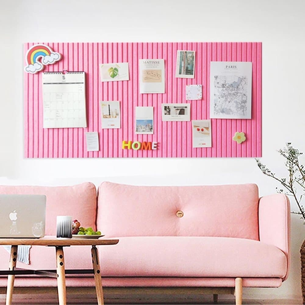 30x45cm Self-Adhesive Photo Board, Decorative Cork and Wall Panel Bulletin Board with Acoustic Panels for Photos and Messages, Pink, for Home and Office