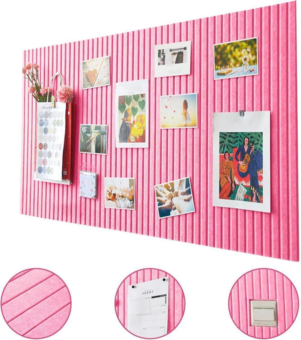 30x45cm Self-Adhesive Photo Board, Decorative Cork and Wall Panel Bulletin Board with Acoustic Panels for Photos and Messages, Pink, for Home and Office
