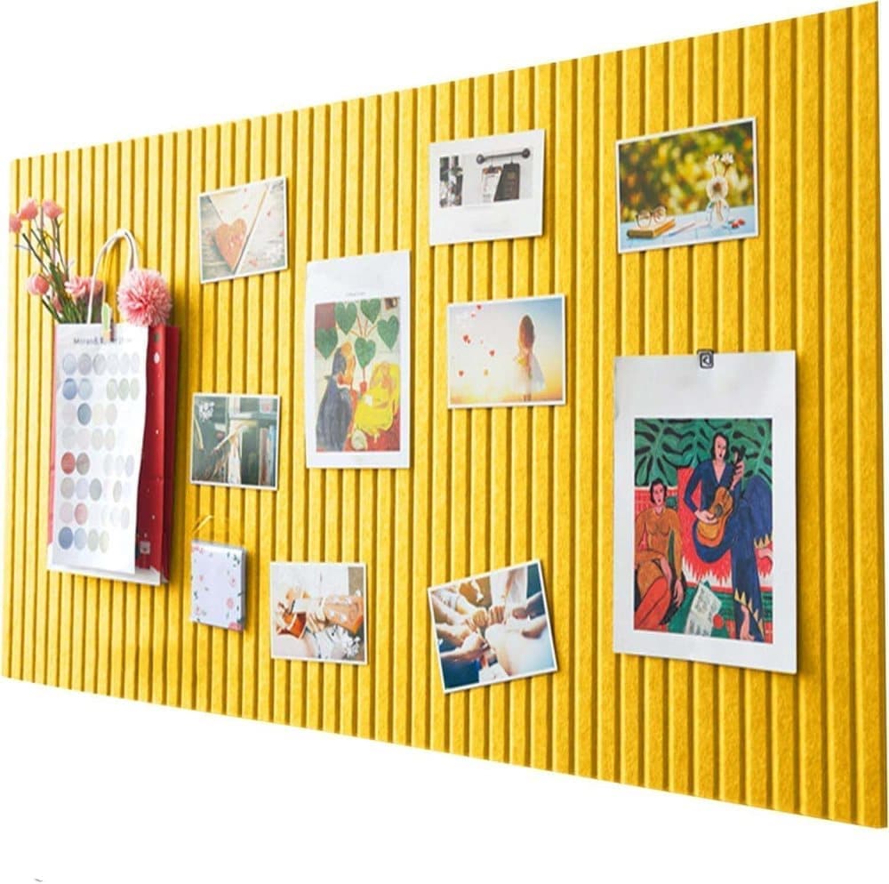 30x45cm Self-Adhesive Photo Board, Decorative Cork and Wall Panel Bulletin Board with Acoustic Panels for Photos and Messages, for Home and Office, Yellow