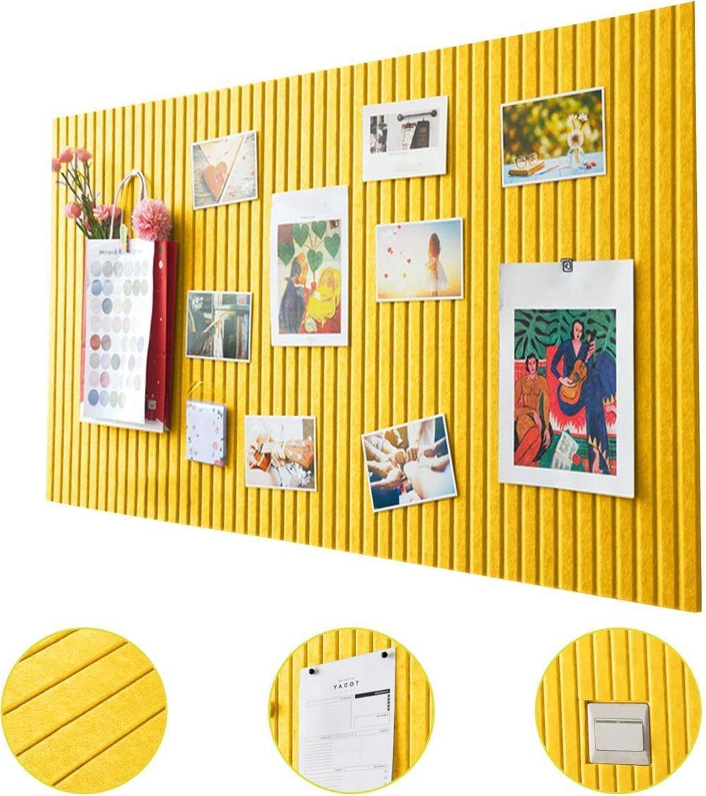 30x45cm Self-Adhesive Photo Board, Decorative Cork and Wall Panel Bulletin Board with Acoustic Panels for Photos and Messages, for Home and Office, Yellow