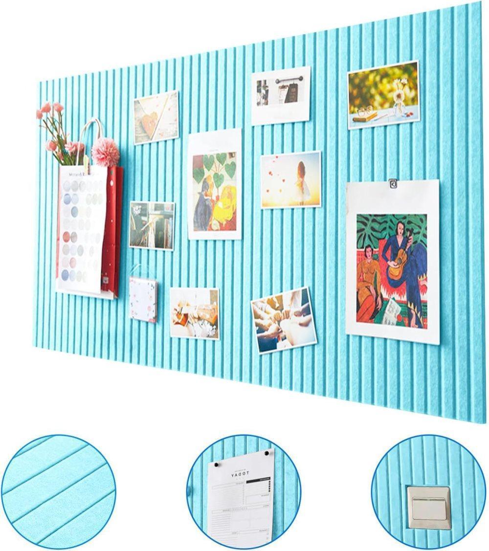 40x60cm Self-Adhesive Photo Board, Decorative Cork and Wall Panel Bulletin Board with Acoustic Panels for Photos and Messages, Blue, for Home and Office