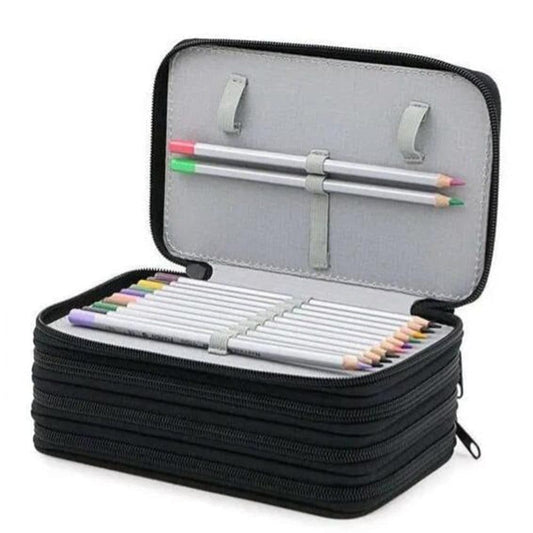 72 Holes Pen Case with Compartments, Large Capacity Organizer, Lightweight Durable, Compatible with School Office Supplies, Black