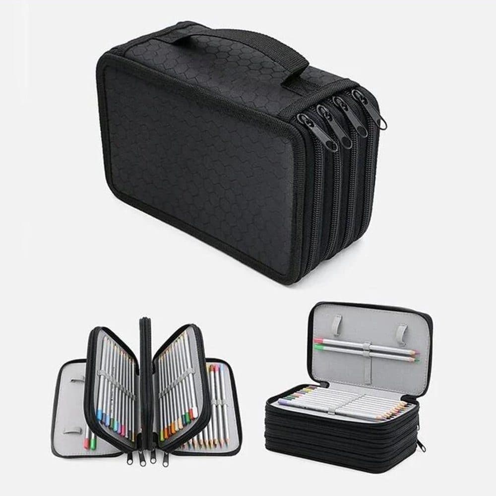 72 Holes Pen Case with Compartments, Large Capacity Organizer, Lightweight Durable, Compatible with School Office Supplies, Black