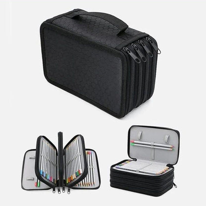 72 Holes Pen Case with Compartments, Large Capacity Organizer, Lightweight Durable, Compatible with School Office Supplies, Black