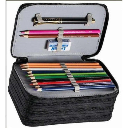 72 Holes Pen Case with Compartments, Large Capacity Organizer, Lightweight Durable, Compatible with School Office Supplies, Black