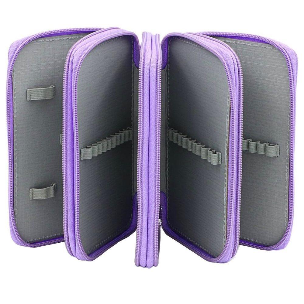 72 Holes Pen Case with Compartments, Large Capacity Lightweight Durable, Compatible with Students and Office Use, Purple