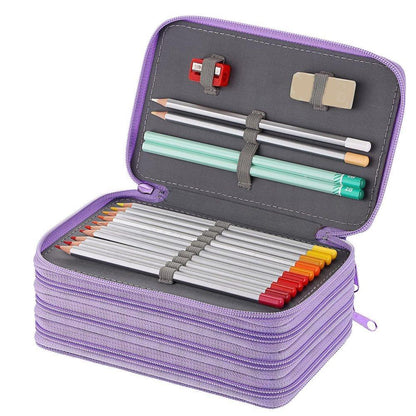 72 Holes Pen Case with Compartments, Large Capacity Lightweight Durable, Compatible with Students and Office Use, Purple