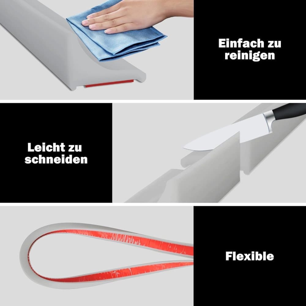 Self-Adhesive Shower Strip Water Barrier, 3 m, Transparent, 4 Colors, with Self-Adhesive Strip