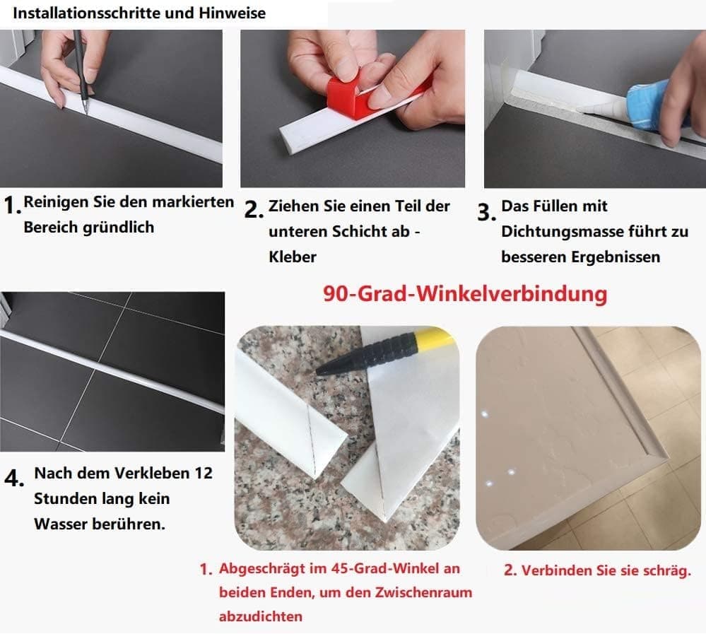 Self-Adhesive Shower Strip Water Barrier, 3 m, Transparent, 4 Colors, with Self-Adhesive Strip