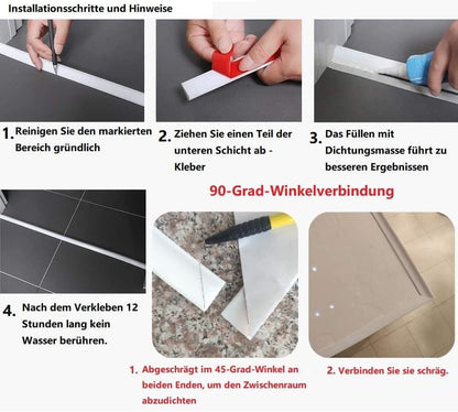 10 m Self-Adhesive Shower Strip Water Barrier with Self-Adhesive Strip, White