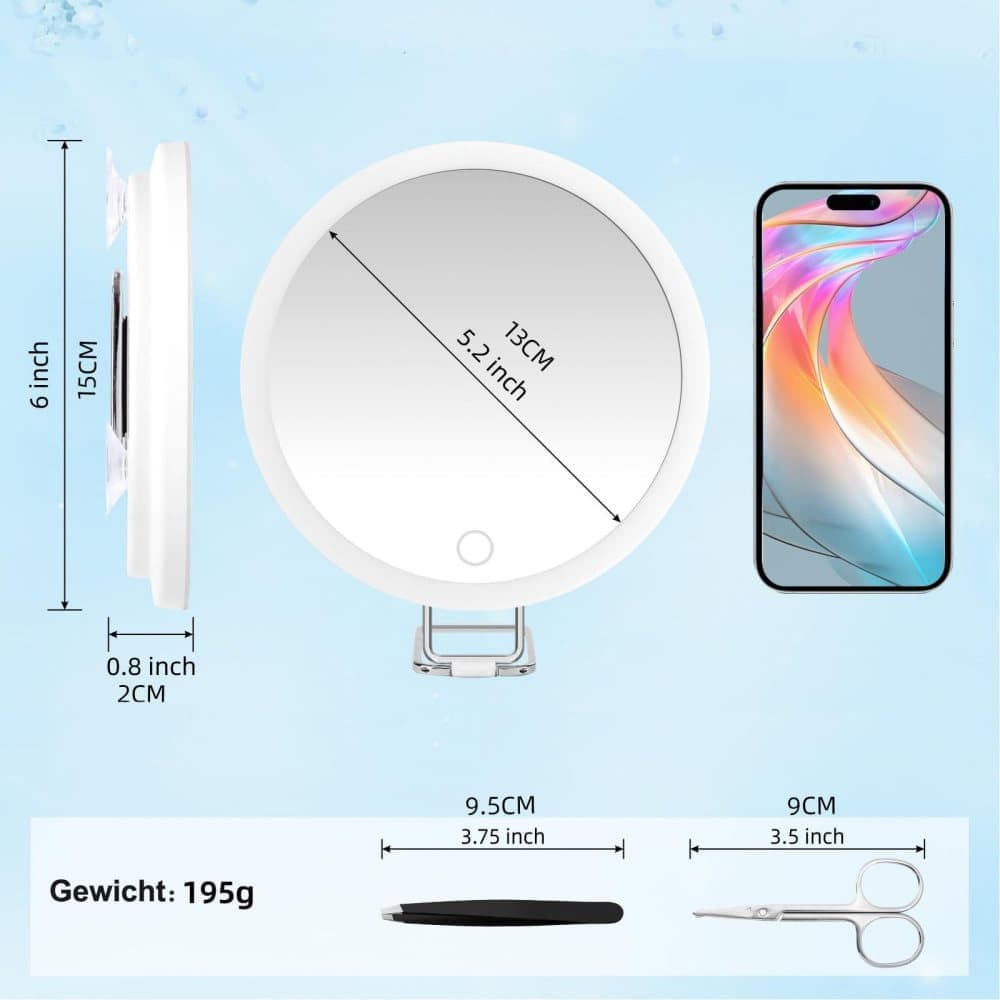 10X LED Makeup Mirror with Lighting, 360Â° Rotatable Dimmable 3 Light Modes Magnification Suction Cup, Black.