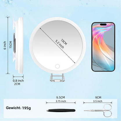 10X LED Makeup Mirror with Lighting, 360Â° Rotatable Dimmable 3 Light Modes Magnification Suction Cup, Black.