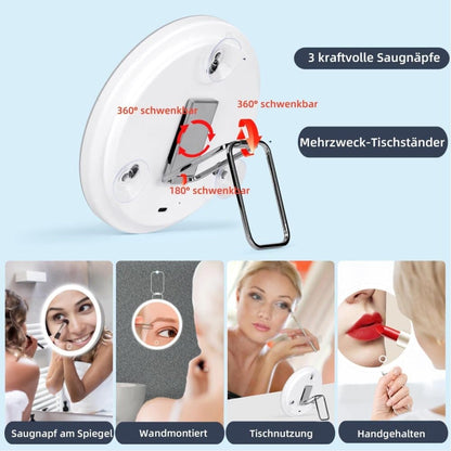10X LED Makeup Mirror with Lighting, 360Â° Rotatable Dimmable 3 Light Modes Magnification Suction Cup, Black.