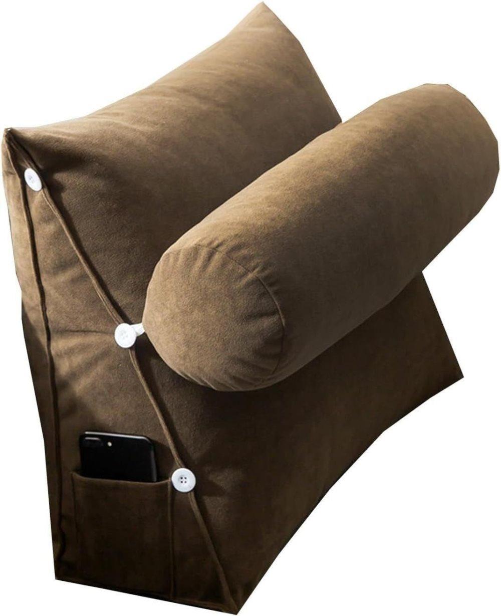 Adjustable Lumbar Support Cushion with Headrest for Office Chair, 45 x 45 x 20cm, Brown.