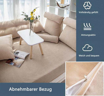 Adjustable Lumbar Support Cushion with Headrest for Office Chair, 45 x 45 x 20cm, Brown.