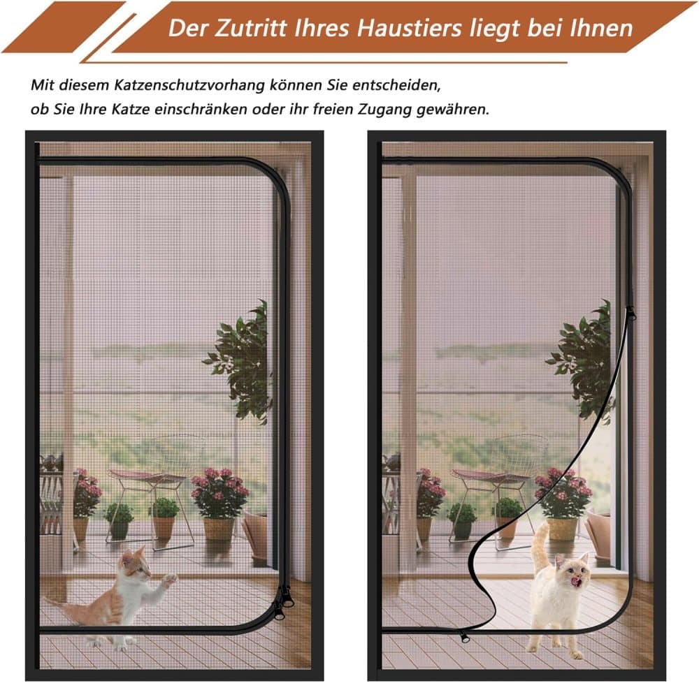 Reinforced cat door protection with durable breathable insect-repellent mesh scratch-resistant pet safe, 80x200cm, Black