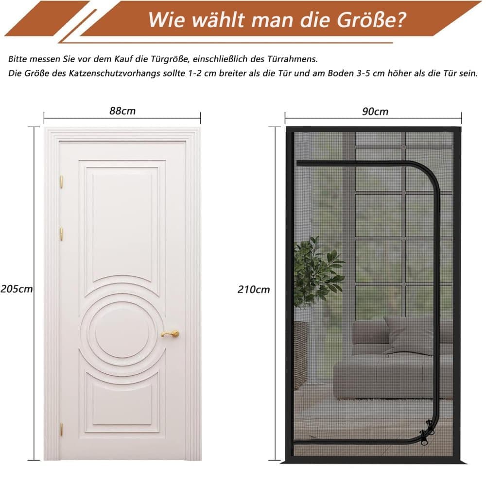 Reinforced cat door protection with durable breathable insect-repellent mesh scratch-resistant and pet-safe, 90x200cm, Black