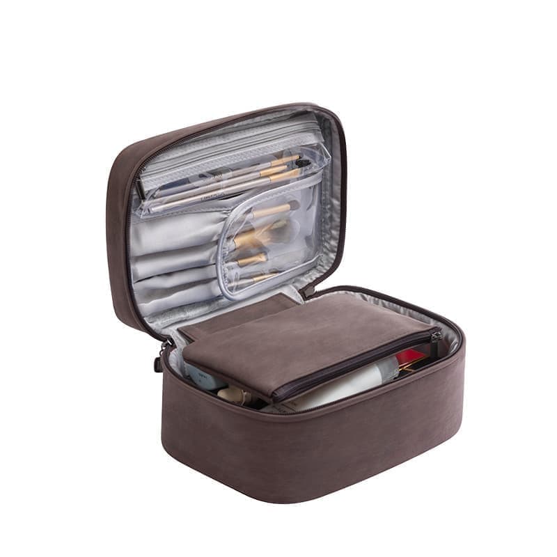 2-in-1 Makeup and Toiletry Bag with Handle, Brown.