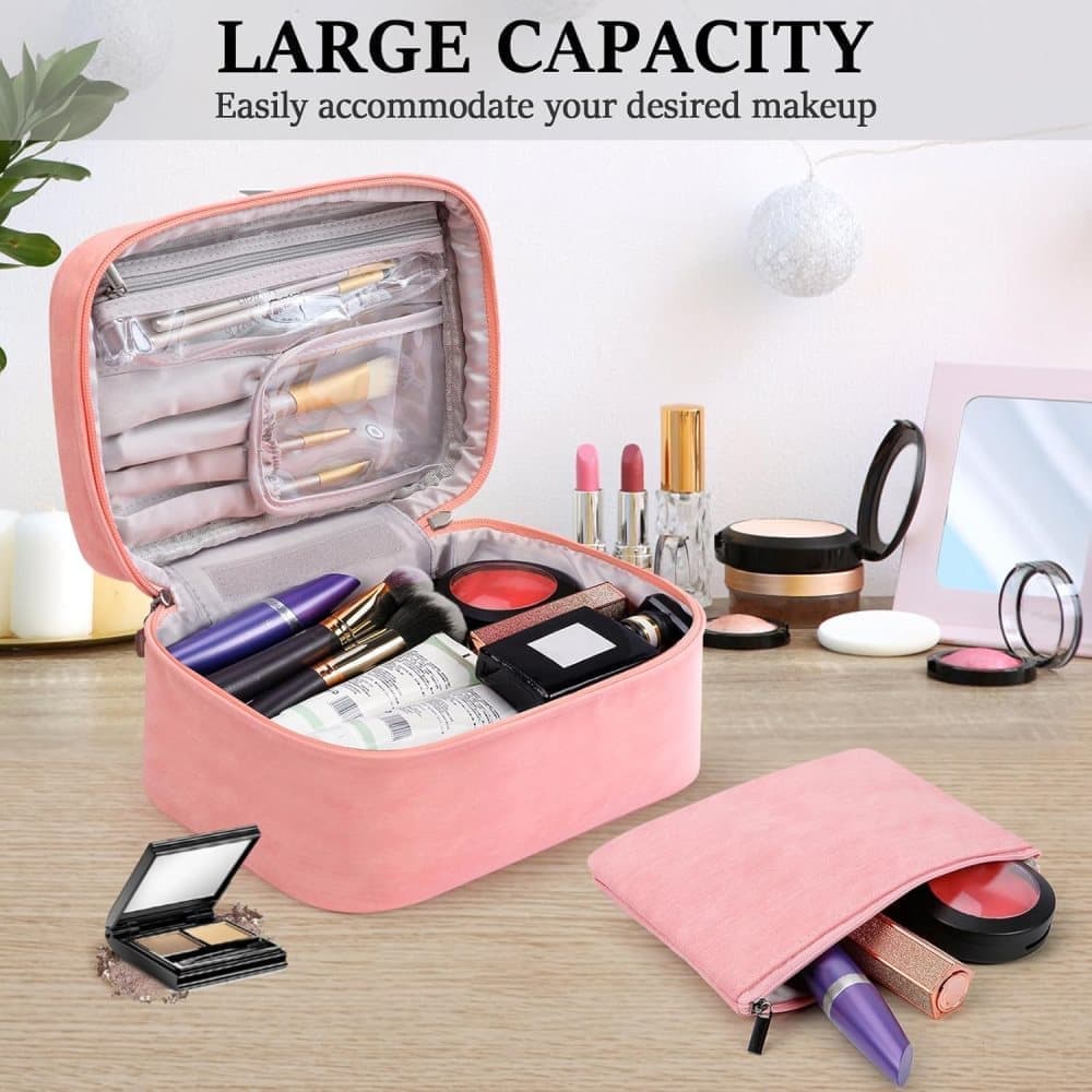 2-in-1 Makeup and Toiletry Bag with Handle, Brown.