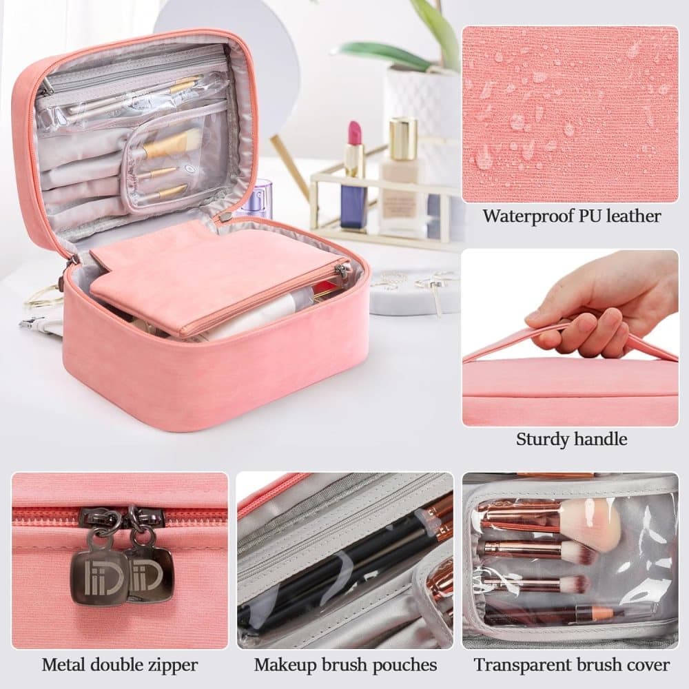 2-in-1 Makeup and Toiletry Bag with Handle, Brown.