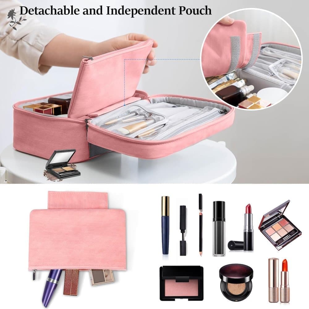 2-in-1 Makeup and Toiletry Bag with Handle, Brown.
