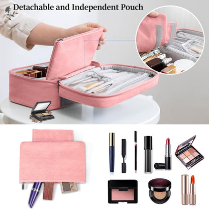 2-in-1 Makeup and Toiletry Bag with Handle, Brown.