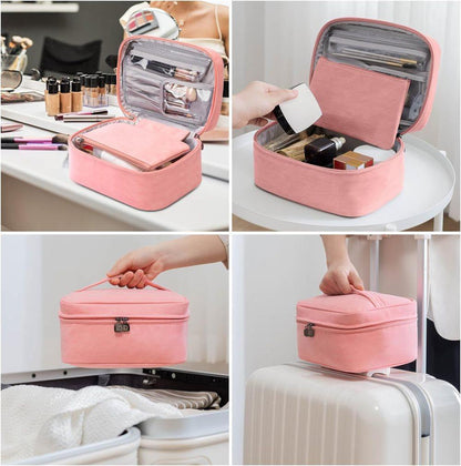 2-in-1 Makeup and Toiletry Bag with Handle, Brown.