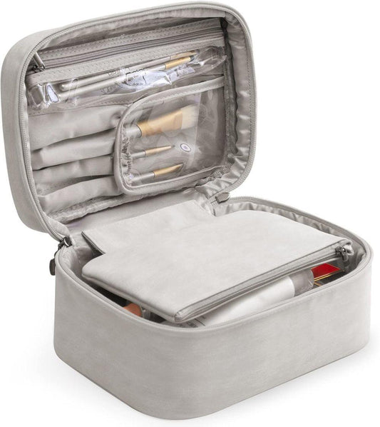2-in-1 Makeup and Toiletry Bag with Handle, Gray.