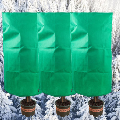 3-Pack Winter Plant Protection Frost Cover with Drawstring, Reusable Durable for Outdoor Plants Fruit Trees Potted Plants, 60x80cm, Green