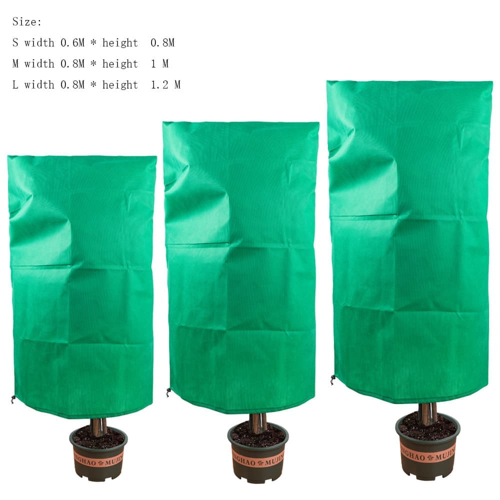 3-Pack Winter Plant Protection Frost Cover with Drawstring, Reusable Durable for Outdoor Plants Fruit Trees Potted Plants, 60x80cm, Green