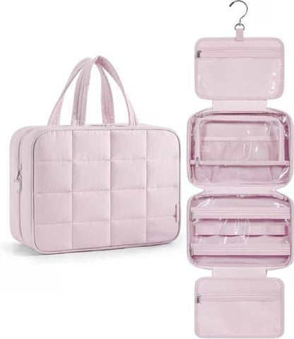 Pink Hanging Travel Makeup Bag with Jewelry Compartment, 28Ã12Ã20 cm.