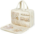 Hanging Travel Makeup Bag for Women with Jewelry Compartment, 28Ã12Ã20 cm, Beige.